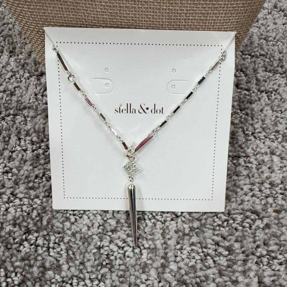 Stella Dot Necklace Silver Y Drop Spike Pendant Women Jewelry Signed